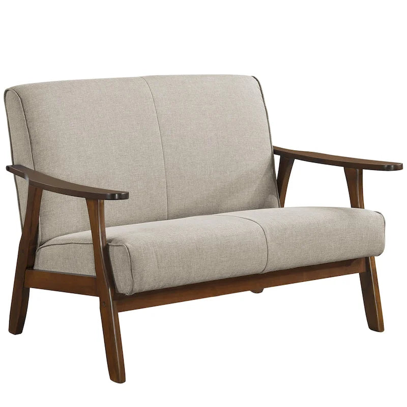 Loveseat aus Wengéholz und Leinen im Mid-Century-Modern-Stil