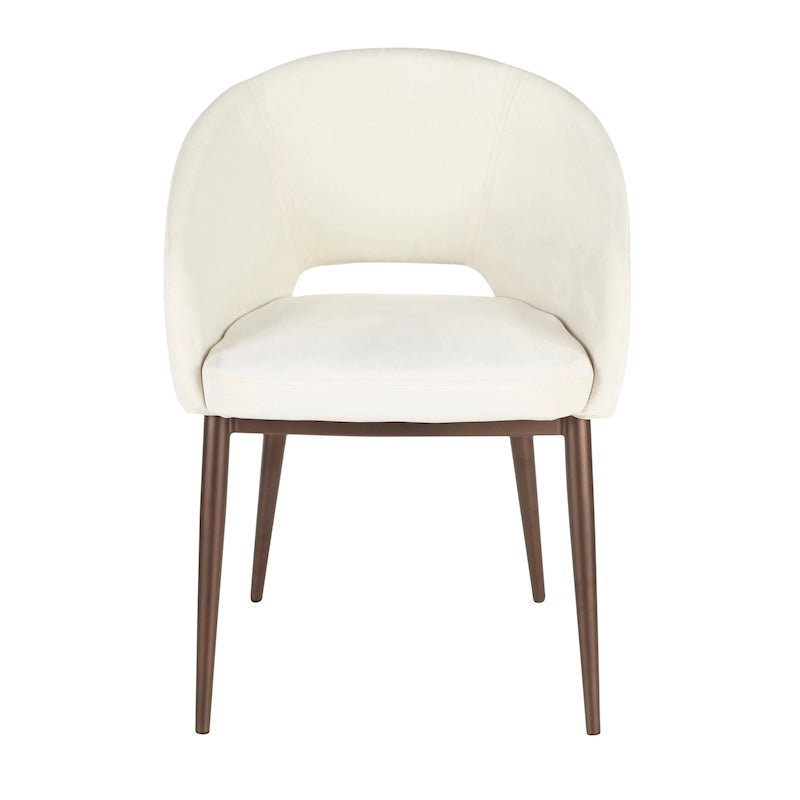 Silla de comedor tapizada con patas de metal cobrizo