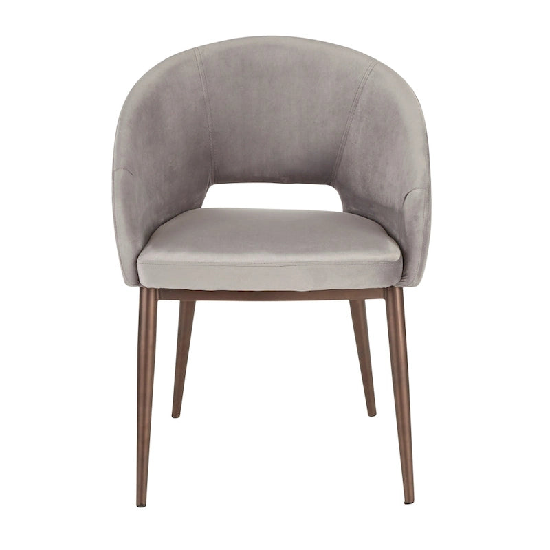 Silla de comedor tapizada con patas de metal cobrizo