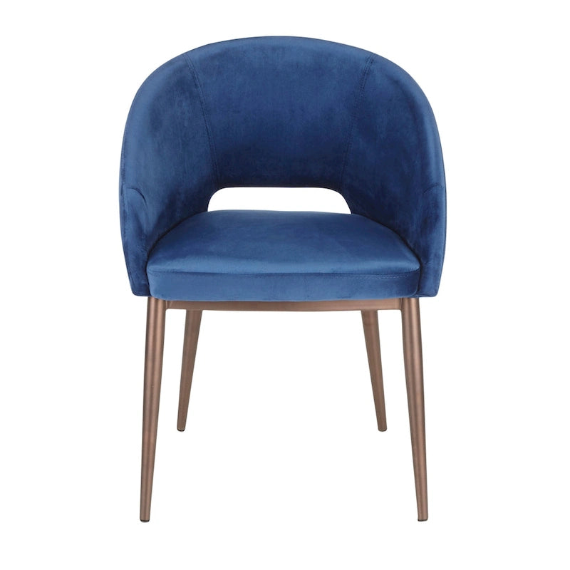 Silla de comedor tapizada con patas de metal cobrizo