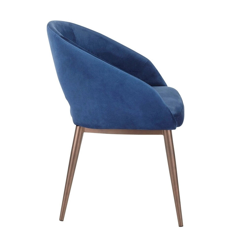 Silla de comedor tapizada con patas de metal cobrizo