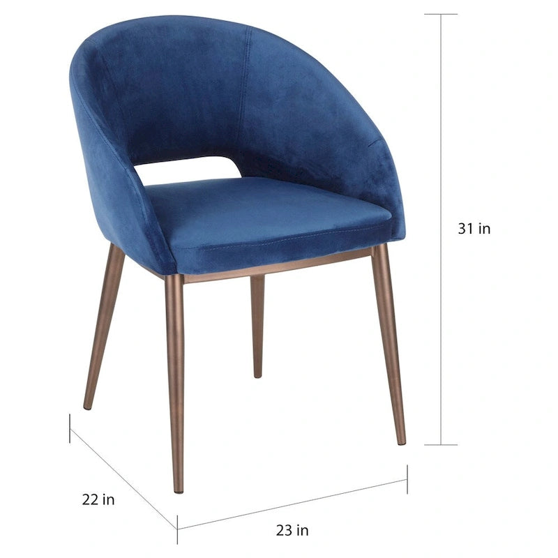 Silla de comedor tapizada con patas de metal cobrizo