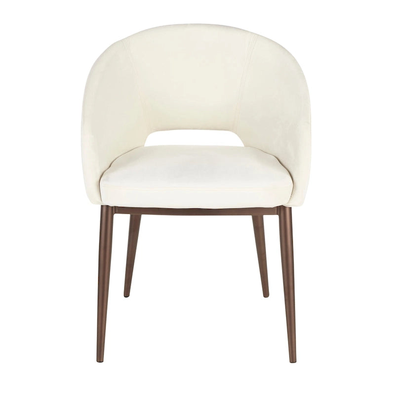 Silla de comedor tapizada con patas de metal cobrizo