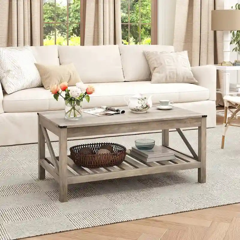 Mesa de centro para sala de estar con estante de almacenamiento, mesa central para sofá - 40.16 W x 22.05 D x 18.11 H