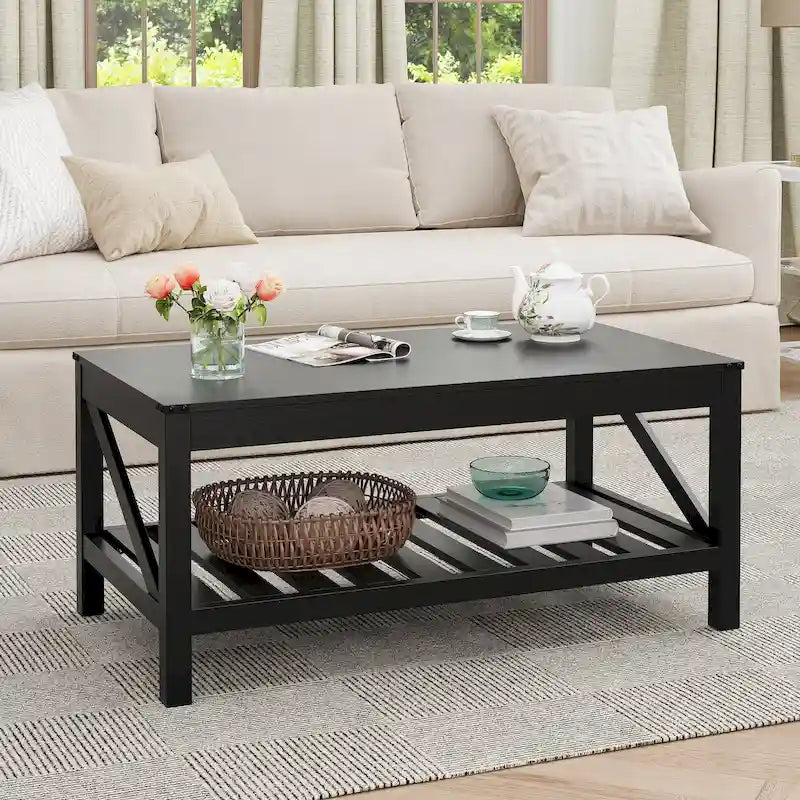 Mesa de centro para sala de estar con estante de almacenamiento, mesa central para sofá - 40.16 W x 22.05 D x 18.11 H