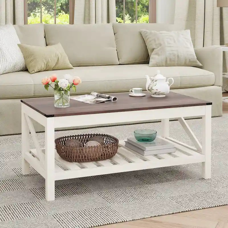 Mesa de centro para sala de estar con estante de almacenamiento, mesa central para sofá - 40.16 W x 22.05 D x 18.11 H