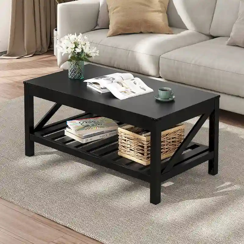 Mesa de centro para sala de estar con estante de almacenamiento, mesa central para sofá - 40.16 W x 22.05 D x 18.11 H