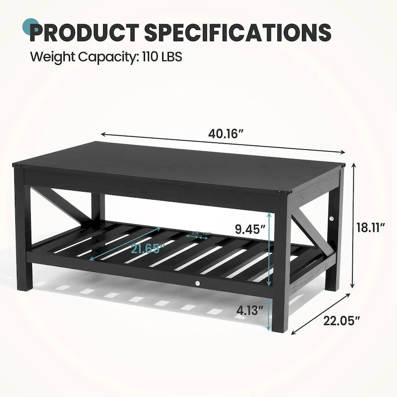 Mesa de centro para sala de estar con estante de almacenamiento, mesa central para sofá - 40.16 W x 22.05 D x 18.11 H