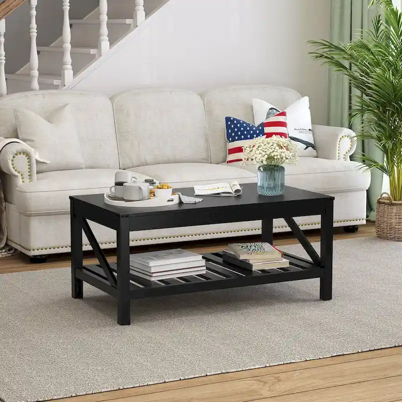 Mesa de centro para sala de estar con estante de almacenamiento, mesa central para sofá - 40.16 W x 22.05 D x 18.11 H