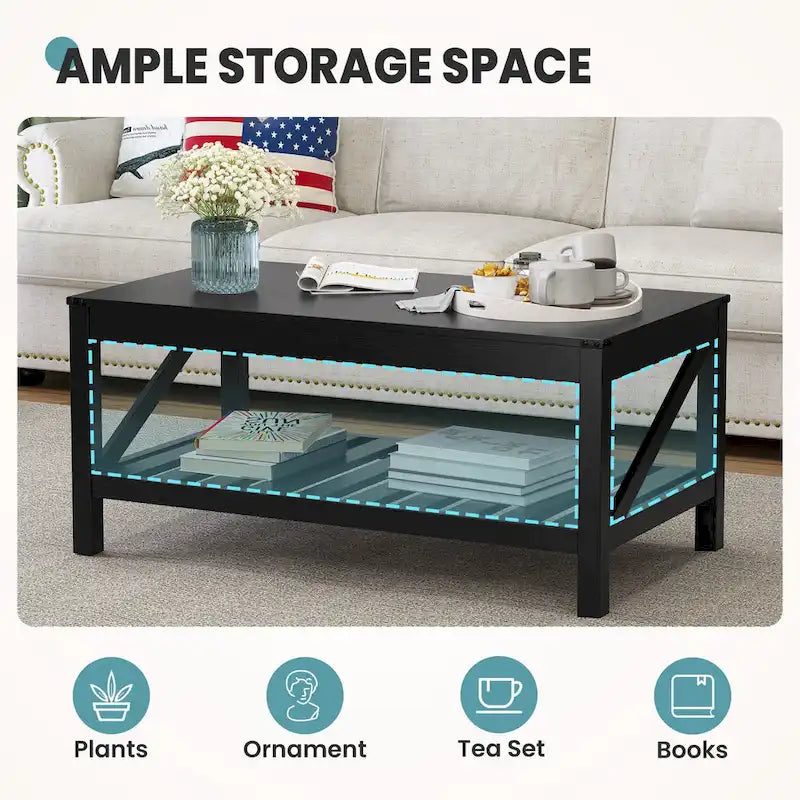 Mesa de centro para sala de estar con estante de almacenamiento, mesa central para sofá - 40.16 W x 22.05 D x 18.11 H