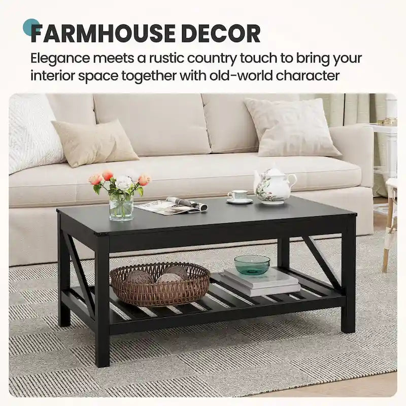 Mesa de centro para sala de estar con estante de almacenamiento, mesa central para sofá - 40.16 W x 22.05 D x 18.11 H