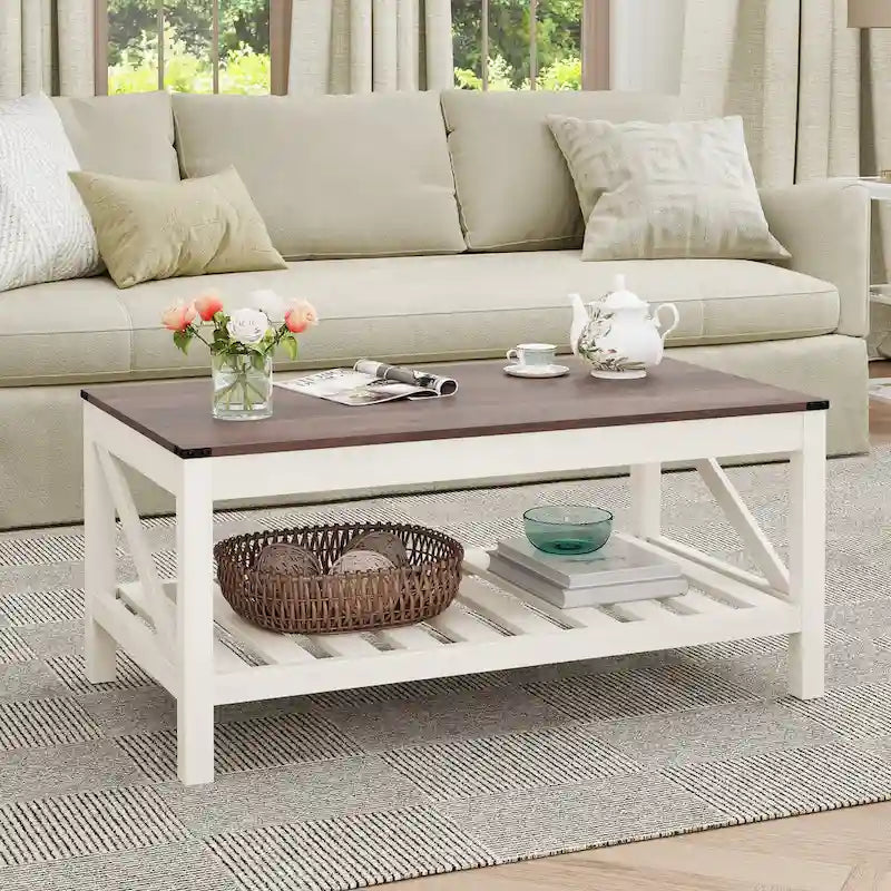 Mesa de centro para sala de estar con estante de almacenamiento, mesa central para sofá - 40.16 W x 22.05 D x 18.11 H