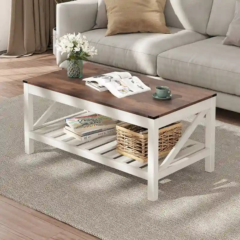 Mesa de centro para sala de estar con estante de almacenamiento, mesa central para sofá - 40.16 W x 22.05 D x 18.11 H