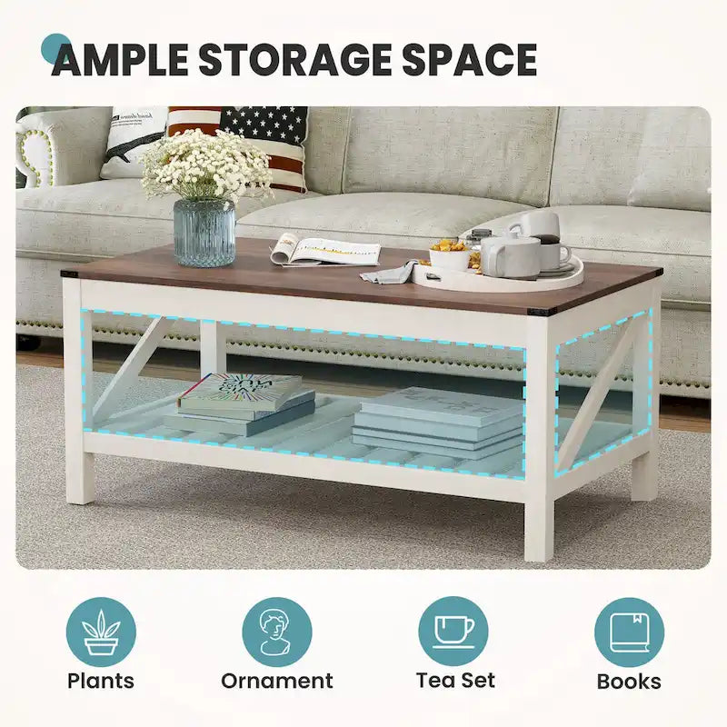 Mesa de centro para sala de estar con estante de almacenamiento, mesa central para sofá - 40.16 W x 22.05 D x 18.11 H