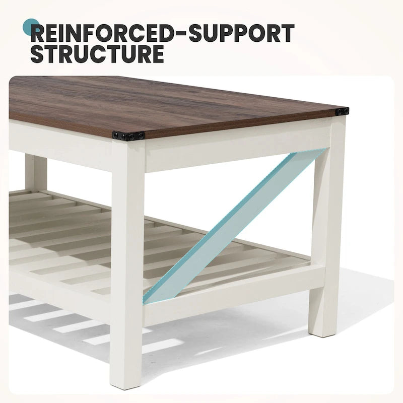 Mesa de centro para sala de estar con estante de almacenamiento, mesa central para sofá - 40.16 W x 22.05 D x 18.11 H