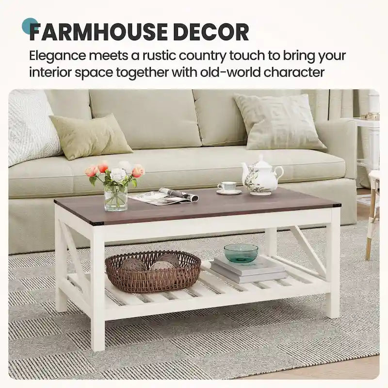 Mesa de centro para sala de estar con estante de almacenamiento, mesa central para sofá - 40.16 W x 22.05 D x 18.11 H