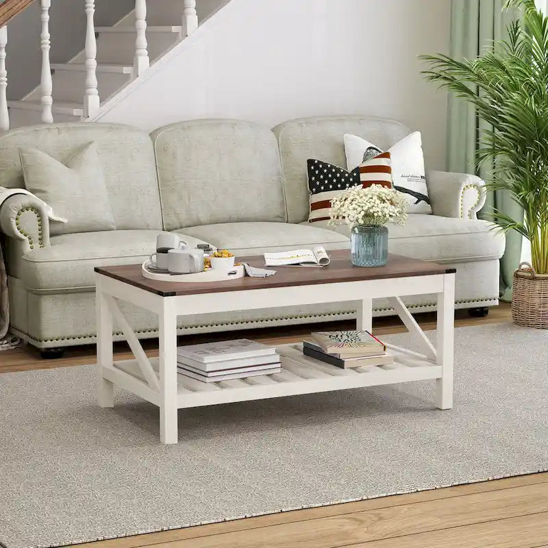 Mesa de centro para sala de estar con estante de almacenamiento, mesa central para sofá - 40.16 W x 22.05 D x 18.11 H