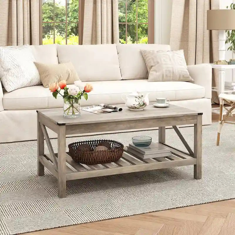 Mesa de centro para sala de estar con estante de almacenamiento, mesa central para sofá - 40.16 W x 22.05 D x 18.11 H