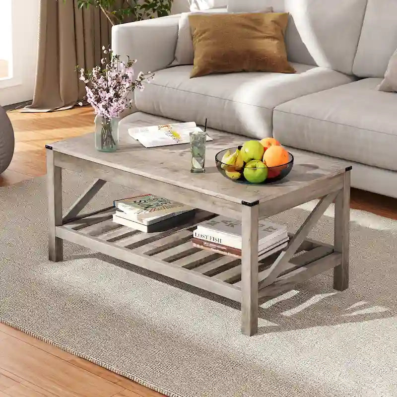 Mesa de centro para sala de estar con estante de almacenamiento, mesa central para sofá - 40.16 W x 22.05 D x 18.11 H