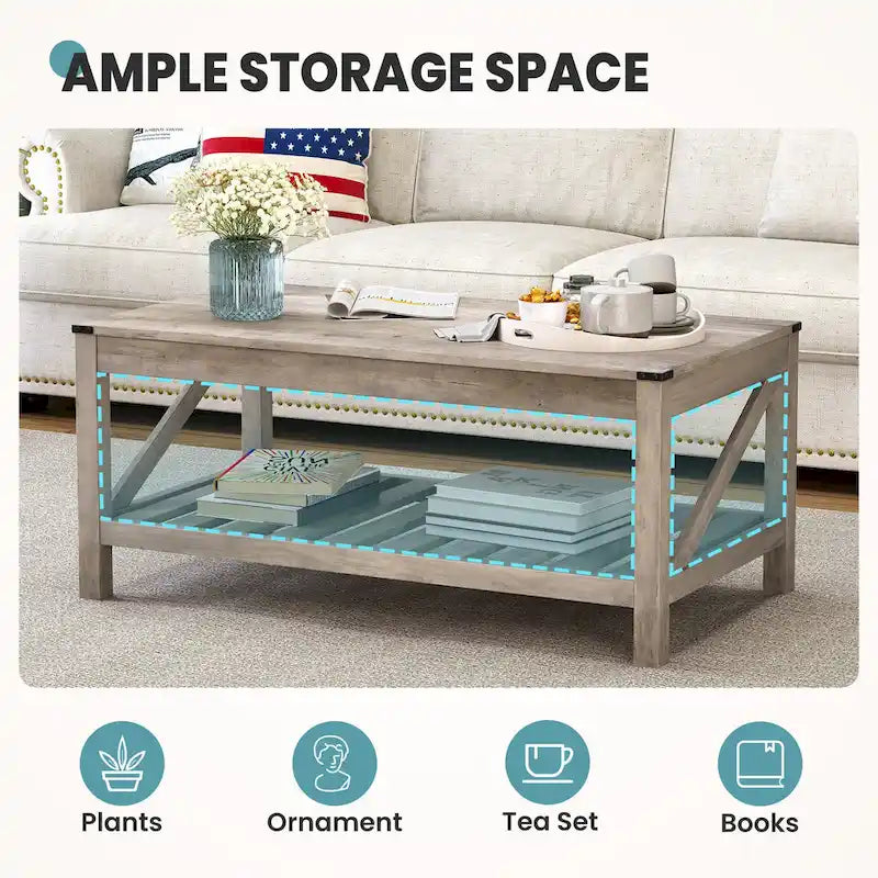 Mesa de centro para sala de estar con estante de almacenamiento, mesa central para sofá - 40.16 W x 22.05 D x 18.11 H