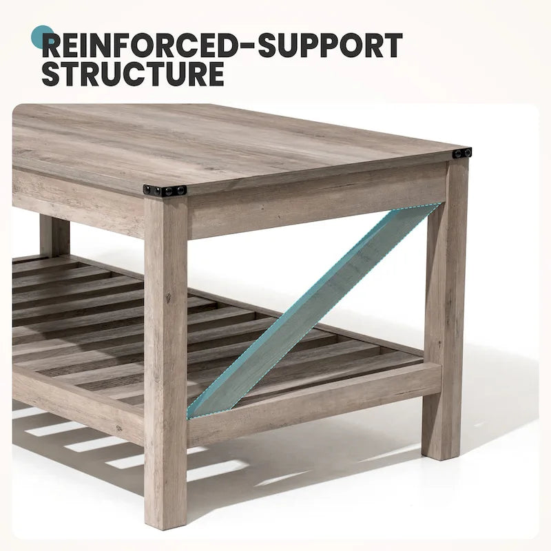 Mesa de centro para sala de estar con estante de almacenamiento, mesa central para sofá - 40.16 W x 22.05 D x 18.11 H