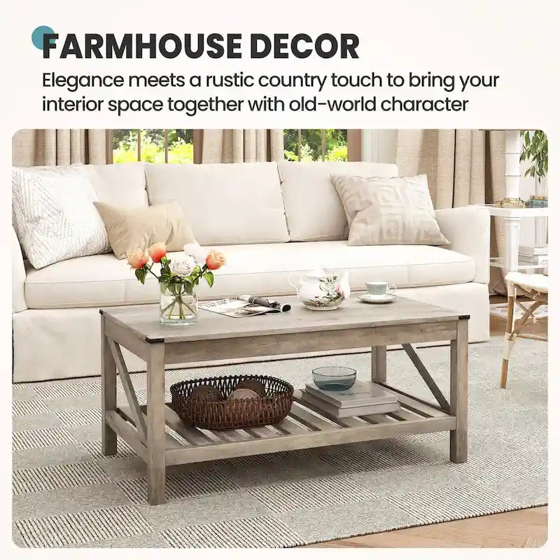 Mesa de centro para sala de estar con estante de almacenamiento, mesa central para sofá - 40.16 W x 22.05 D x 18.11 H