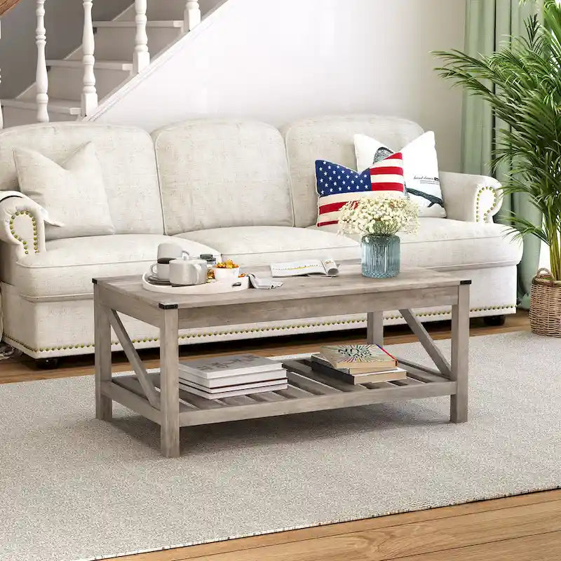 Mesa de centro para sala de estar con estante de almacenamiento, mesa central para sofá - 40.16 W x 22.05 D x 18.11 H