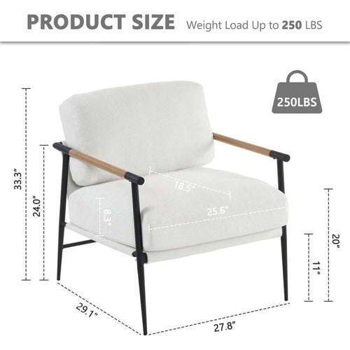 Juego de 2 sillones auxiliares blancos de chenilla para sala de estar, de estilo moderno de mediados de siglo, con patas de metal, chapa y reposabrazos de metal, 2 piezas