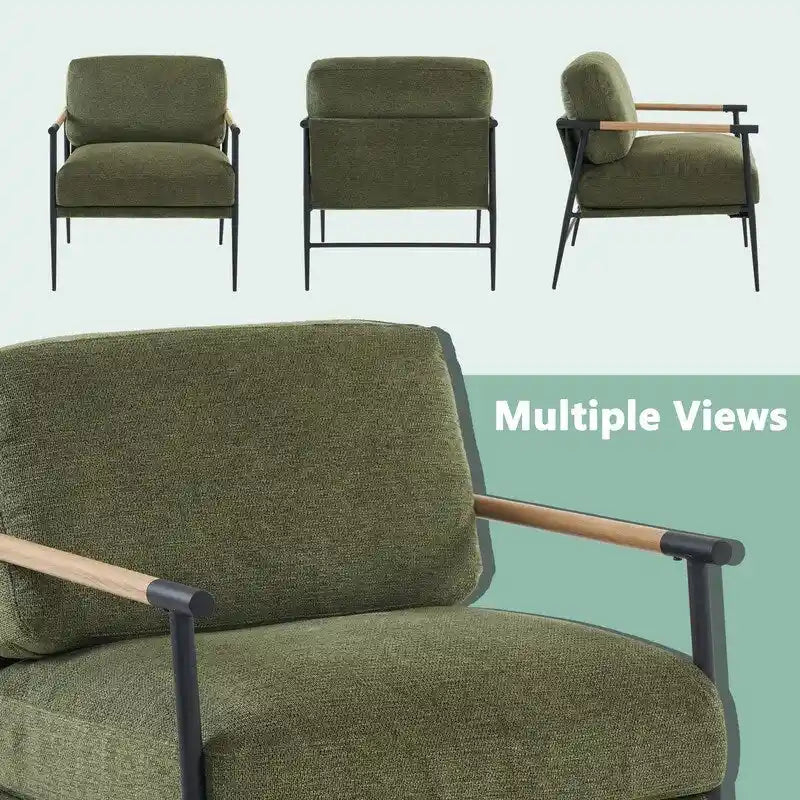 Set aus 2 Akzentstühlen, weiße Chenille-Armlehnstühle fürs Wohnzimmer im Mid-Century-Modern-Stil, Metallbeine, furnierte Metallarmlehnen, 2 Stück