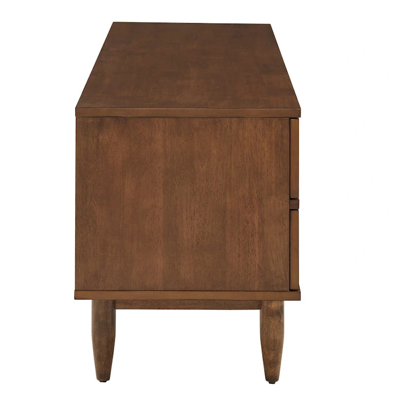 TV-Ständer aus Holz im Mid-Century-Stil mit Gebrauchsspuren und 2 Schubladen