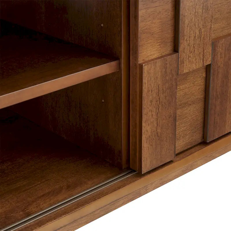 TV-Ständer aus Holz im Mid-Century-Stil mit Gebrauchsspuren und 2 Schubladen