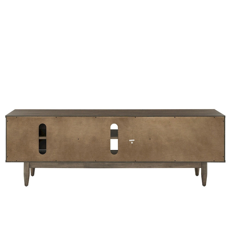 TV-Ständer aus Holz im Mid-Century-Stil mit Gebrauchsspuren und 2 Schubladen