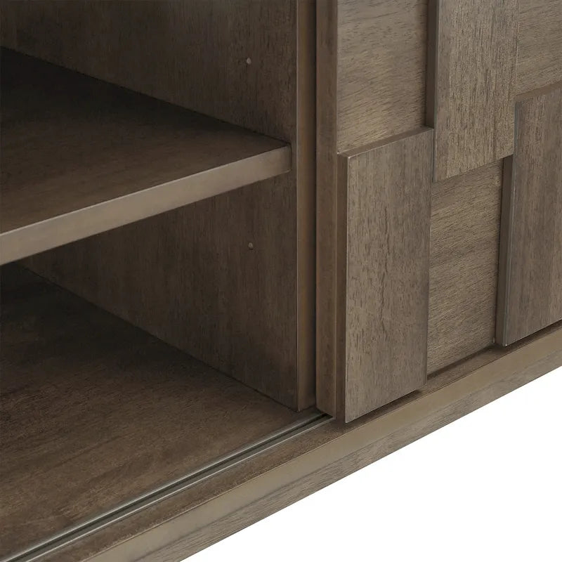 TV-Ständer aus Holz im Mid-Century-Stil mit Gebrauchsspuren und 2 Schubladen