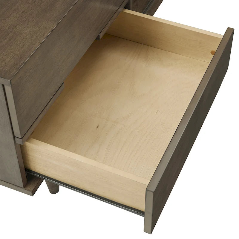 TV-Ständer aus Holz im Mid-Century-Stil mit Gebrauchsspuren und 2 Schubladen
