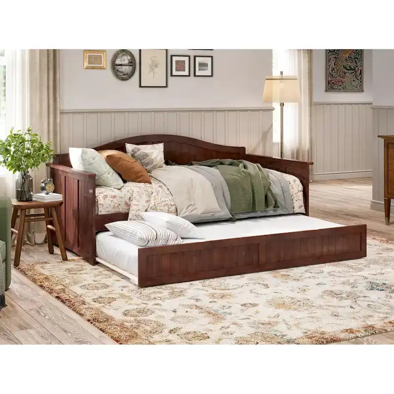 Cama de día de madera tamaño Twin con cama nido Twin