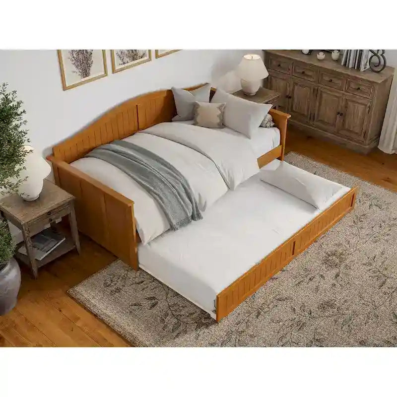 Cama de día de madera tamaño Twin con cama nido Twin