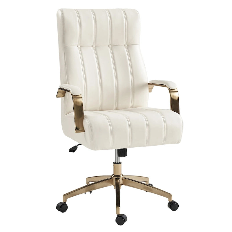 Chaise de bureau pivotante et inclinable en cuir végétalien, style moderne du milieu du siècle, capitonnée à canaux, avec pieds en métal