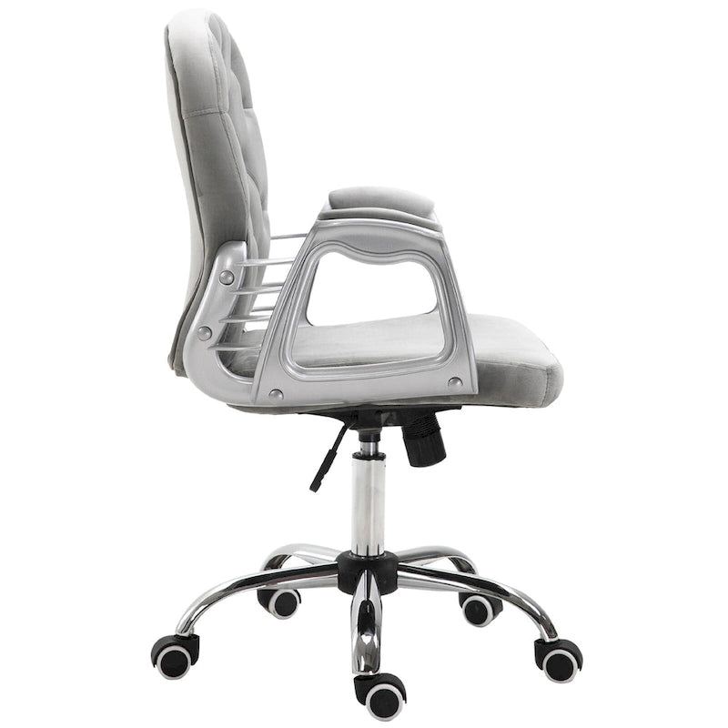 Silla de oficina con respaldo medio para tocador, respaldo capitoné, giratoria, con ruedas, reposabrazos ajustables en altura