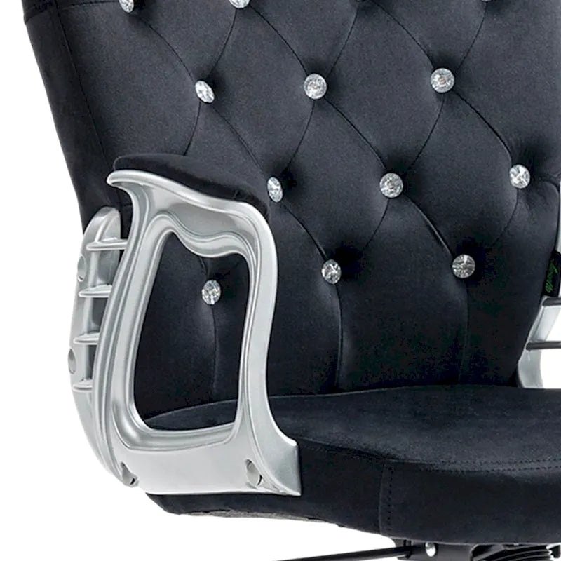 Silla de oficina con respaldo medio para tocador, respaldo capitoné, giratoria, con ruedas, reposabrazos ajustables en altura