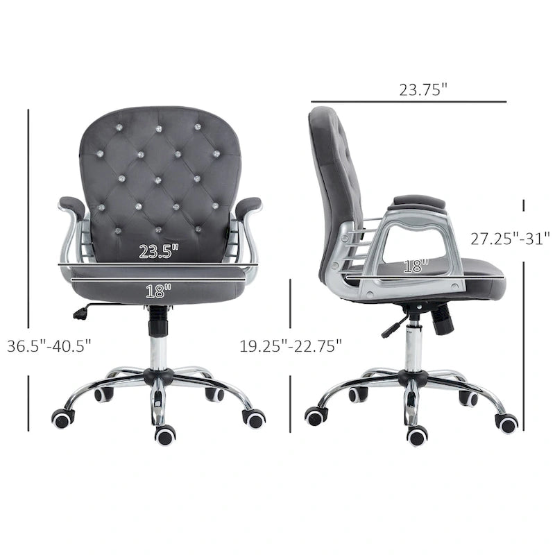 Silla de oficina con respaldo medio para tocador, respaldo capitoné, giratoria, con ruedas, reposabrazos ajustables en altura
