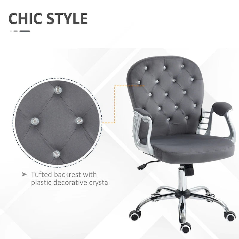 Silla de oficina con respaldo medio para tocador, respaldo capitoné, giratoria, con ruedas, reposabrazos ajustables en altura