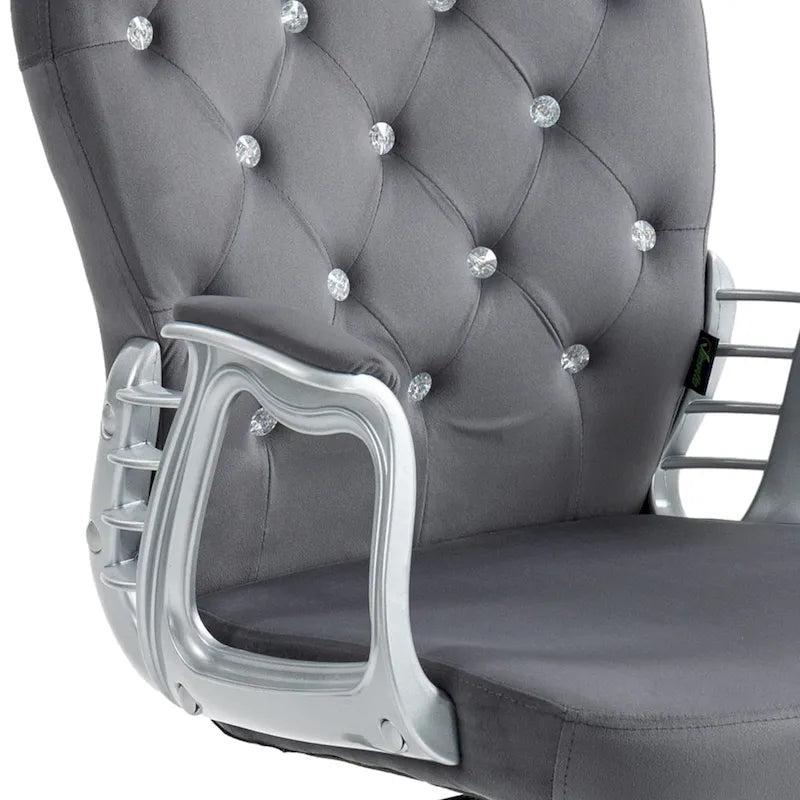 Silla de oficina con respaldo medio para tocador, respaldo capitoné, giratoria, con ruedas, reposabrazos ajustables en altura