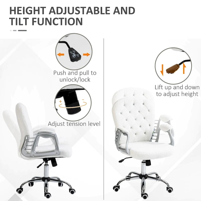 Silla de oficina con respaldo medio para tocador, respaldo capitoné, giratoria, con ruedas, reposabrazos ajustables en altura