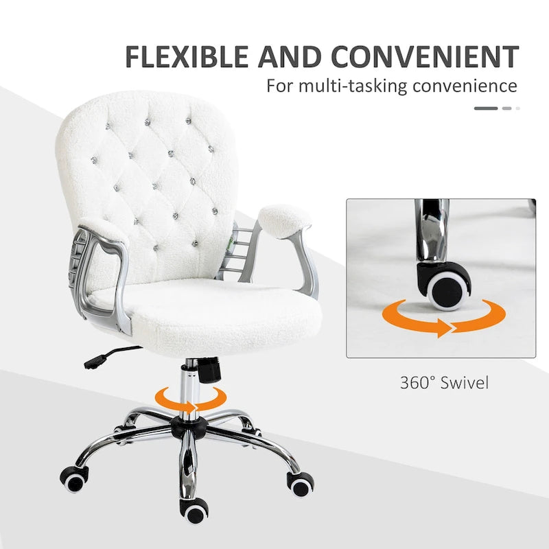 Silla de oficina con respaldo medio para tocador, respaldo capitoné, giratoria, con ruedas, reposabrazos ajustables en altura