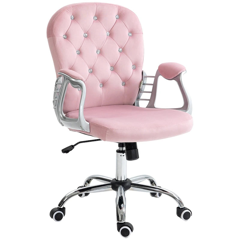 Silla de oficina con respaldo medio para tocador, respaldo capitoné, giratoria, con ruedas, reposabrazos ajustables en altura