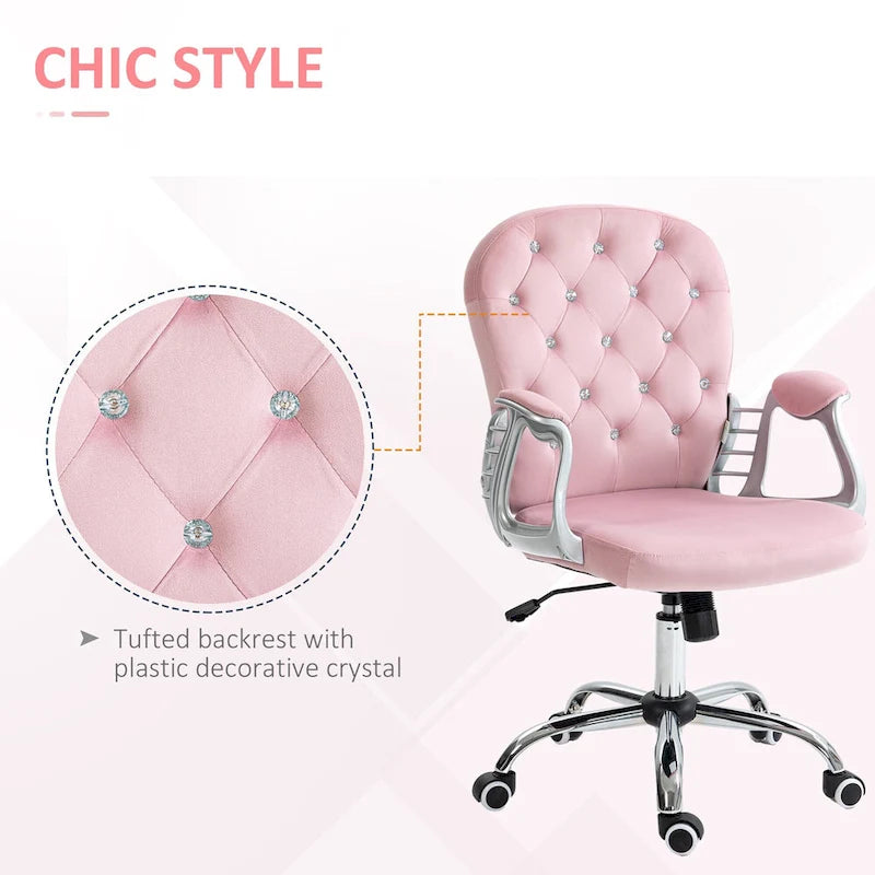 Silla de oficina con respaldo medio para tocador, respaldo capitoné, giratoria, con ruedas, reposabrazos ajustables en altura