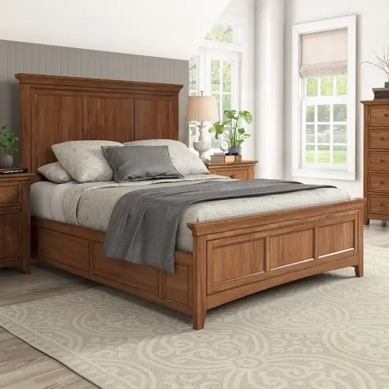 Cama con plataforma de paneles de madera de estilo nórdico