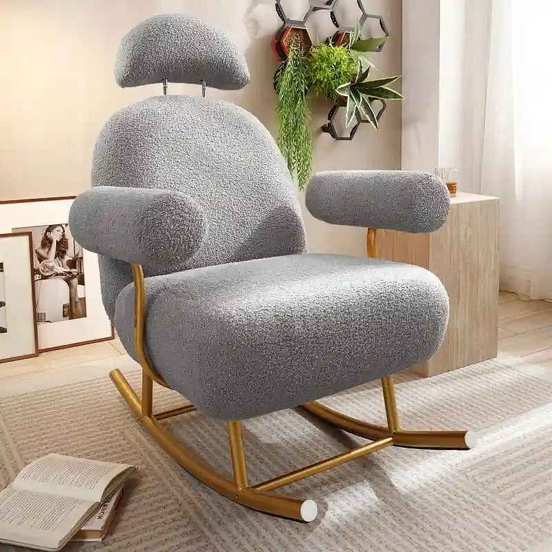 Fauteuil à bascule moderne en tissu sherpa pour chambre de bébé