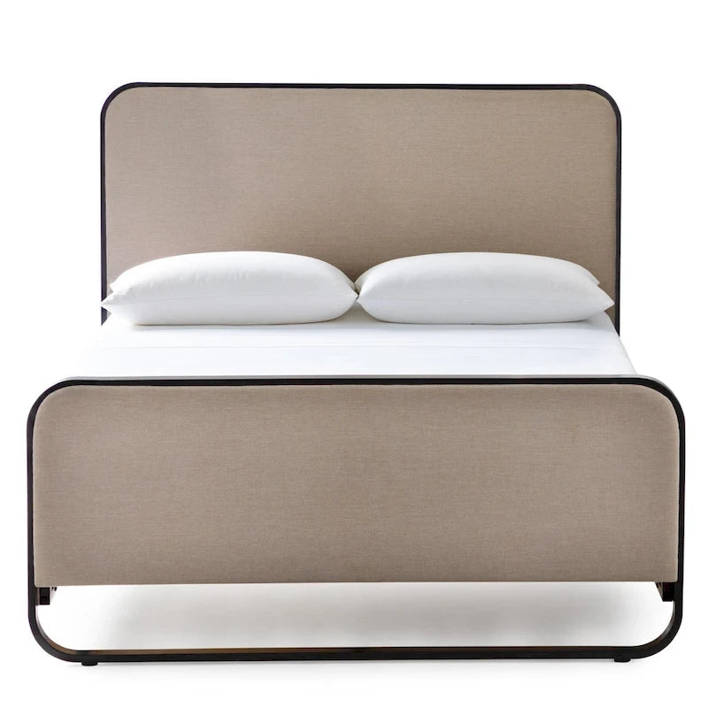 Cama moderna de metal y tapizada