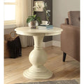 Table à piédestal ronde en bois, blanc antique